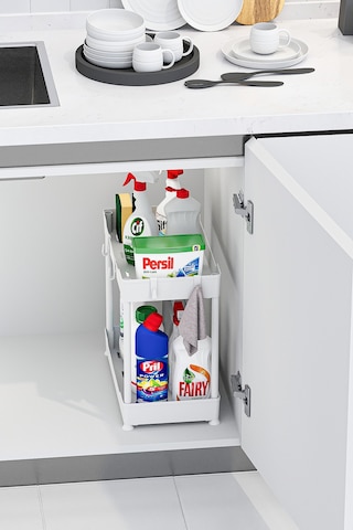 Beyaz 2 Katlı Düzenleyici Mutfak Ve Banyo Rafı