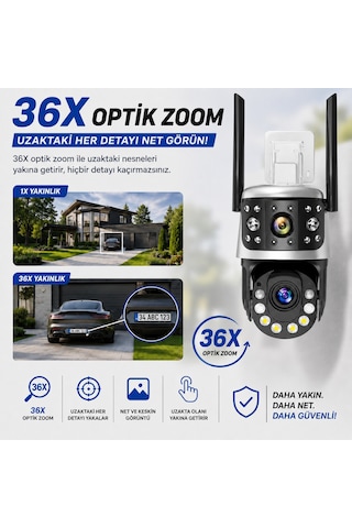 Uninet 36x Optik Zoom 8mp Çift Kameralı Wifi Ptz Güvenlik Kamerası 355 Döner Başlıklı Ve Gece Görüşlü İp Kamera - 8 MP