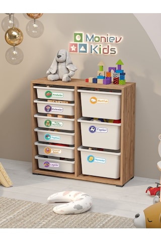 Beyza 9 Sepet Stickerlı Çok Amaçlı Dolap Oyuncak Dolabı Çam Atlantik Çam