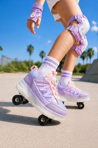 Muggo Skate Çocuk Işıklı Patenli Tekerlekli Sneaker Spor Ayakkabı Lila
