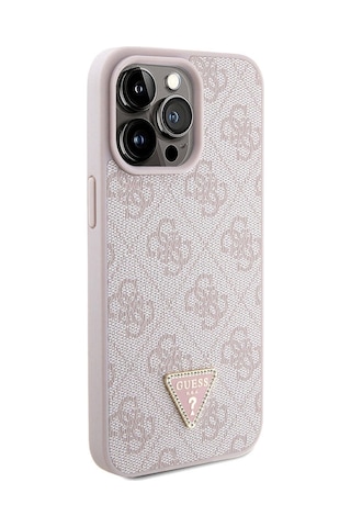 Apple Uyumlu iPhone 15 Pro Max Kılıf Guess Lisanslı Pu Deri Askılı Taşlı Üçgen Logo 4g Strass Crossbody