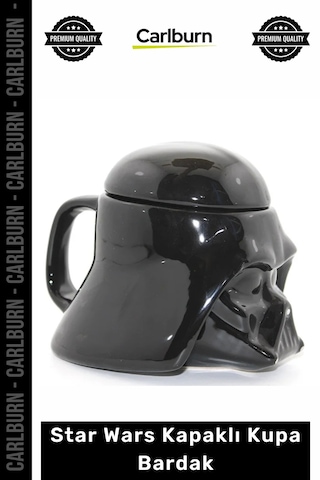 Özel Üretim Darth Vader Seramik 3d Kask Formu Parlak Siyah Hediye Star Wars Kapaklı Kupa Bardak Çok Renkli