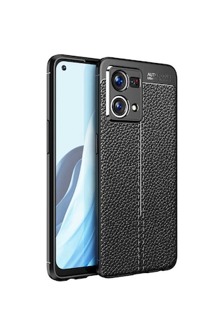 Smcase Oppo Reno 7 4g Kılıf Kamera Korumalı Deri Dokulu Silikon Siyah