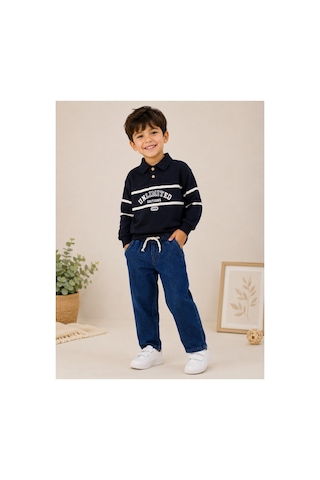 Minaminokids Erkek Çocuk Polo Yaka Sweatshirt Ve Kot Pantolon İkili Takım Siyah