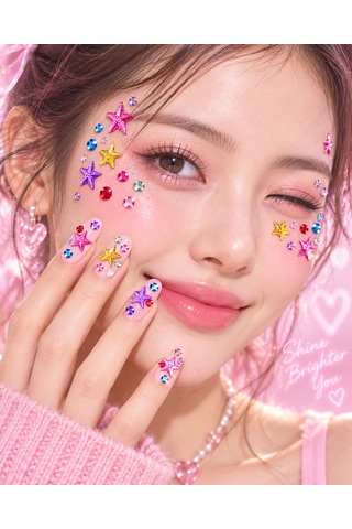 Taş & Yıldız Rhinestone Sticker Yapışkanlı Saç, Yüz, Tırnak, Vücut Ve Süs Taşı Çok Renkli