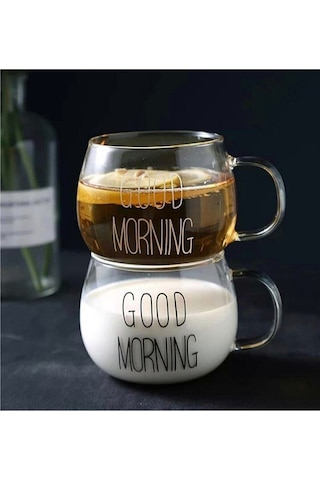 Qerhome 2'li Good Morning Cam Kupa 400 Ml Şeffaf