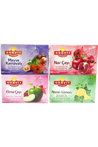 Günvit Meyve Karnavalı + Nar + Elma + Nane Limon Süzen Poşet Çay 4 x 40 G Günvit Meyve Karnavalı + Nar + Elma + Nane Limon Süzen Poşet Çay 4 x 40 G
