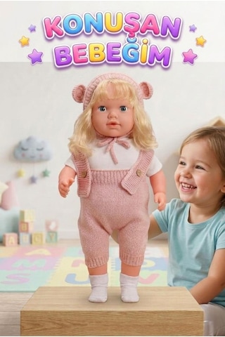 Konuşan Bebeğim 60 Cm Türkçe Konuşan Örgü Tulum Ve Şapkalı Kafası Bacakları Kolları Et Oyuncak Bebek 57162804