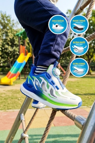 Cool Saks Geniş Kalıp Fileli Hafif Esnek Erkek Çocuk Spor Ayakkabı Zeo F Saks Mavi