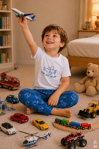 Koza İç Giyim Erkek Çocuk Kısa Kollu Pamuklu Hayvan Desenli Pijama Takımı Kc30102.01 Mavi