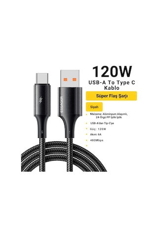 Essager 2 Metre 6a 120w Mega Hızlı Usb To Type C Şarj Data Kablosu, Akım,ısı Korumalı, Güçlü Kablo