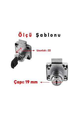 Lexroo Ugr Kare Mobilya Çekmece Dolap Kilidi Nikel Krom 2 Anahtarlı Kilit 4x4 Cm 22 Mm
