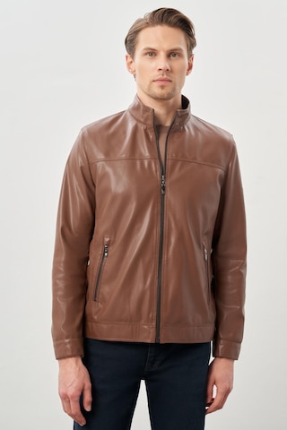 İmza Koyu Kahverengi Suni Deri Hakim Yaka Düz Yırtmaçsız Tam Astar Slim Fit Casual Deri Mont 1038245151 Koyu Kahverengi
