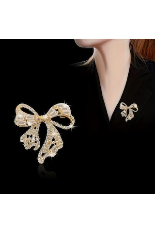 Altın Renk Şık Ve Parlak Modaya Uygun Yeni Stil Benzersiz Rhinestone Fiyonk Bijuteri Broş Altın
