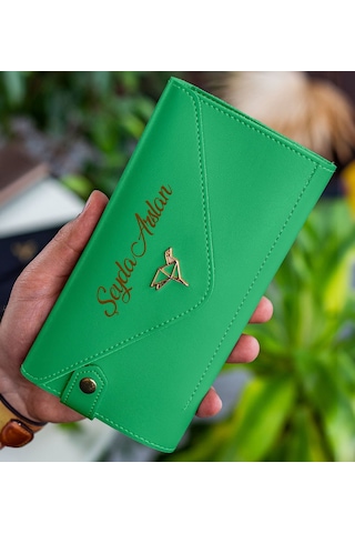 Bk Gift Kişiye Özel İsimli Telefon Ve Bozuk Para Bölmeli Zarf Model Yeşil Kadın Cüzdanı, Sevgiliye Hediye, Anneye Hediye Renkli Çok Renkli