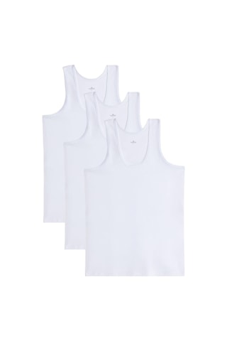 3 Adet Compact Penye Beyaz Erkek Atlet %100 Pamuk Standart Fit Normal Kesim 3'lü Paket-33116 Beyaz