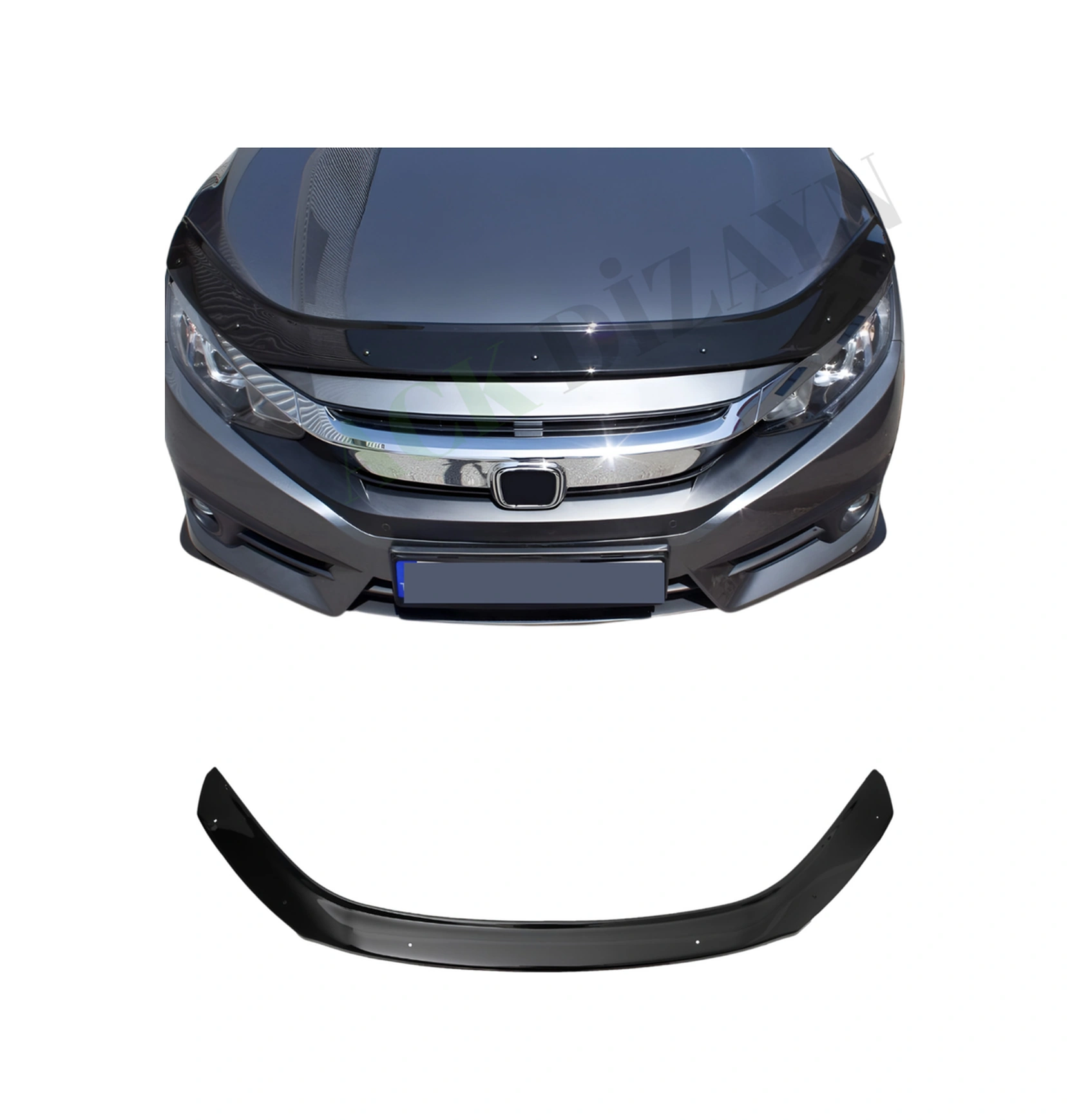 Honda Civic 2016-2020 Araca Özel Kaput Rüzgarlığı A+ Pianoblack 4mm