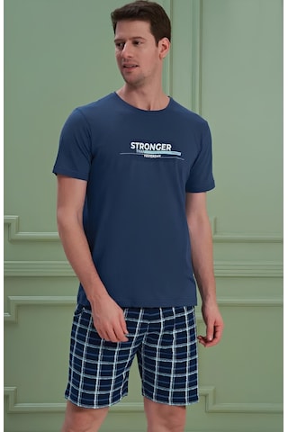 Dode Flora Erkek Yazılı Kısa Kollu Şortlu Pijama Takım - 1202 - Ovr - Slp Lacivert