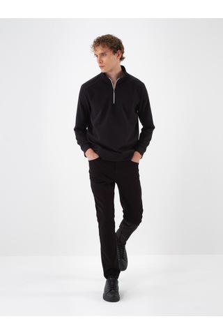 Siyah Pamuk Dokulu Slim Fit Pantolon 100680 Siyah