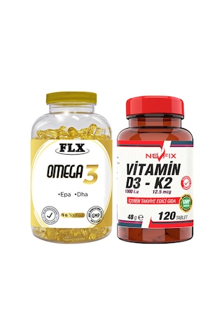 Flx Omega 3 Balık Yağı 90 Softgel & Nevfix Vitamin D3-K2 120