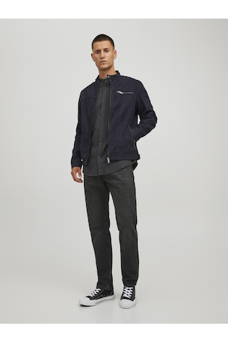 Jack & Jones Erkek Rocky Deri Ceket Lacivert - Siyah