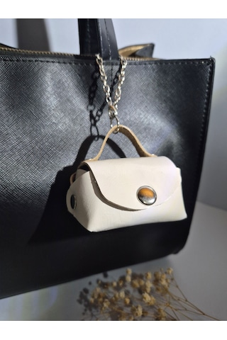 Gogo Charm Çanta Aksesuarı Mini Çanta Hakiki Deri Rugan Bej