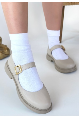 Roof Atelier Kadın Bej Bilekten Bağlamalı Loafer Ayakkabı - Yokox Çok Renkli