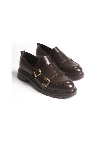 Sermoda Loafer Kadın Ayakkabı - Makosen Tokalı Casual Günlük Kadın Ayakkabı Rugan Kahve