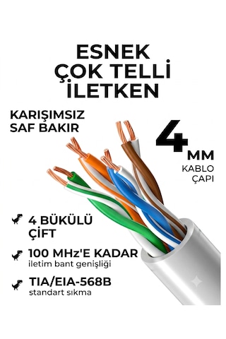 Cat 5e Ethernet Kablo 5 Metre Cat5e Utp Ethernet Kablosu, Rj45 Yüksek Hızlı Gigabit Ağ Kablosu, Modem Router Bilgisayar Konsol Uyumlu, Gri