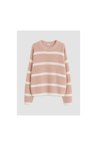 LC Waikiki Alıta Cıty Farkıyla Lcw Kids Pembe Oval Yaka Çizgili Kız Çocuk Triko Kazak Pembe - 925577283 Pembe