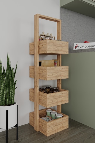 Multi 4 Katlı Mutfak Sepeti, Çok Amaçlı Mutfak Rafı, 4 Raflı, Atlantik Çam, 120 Cm Atlantik Çam