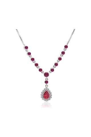 Yakut Taşlı Damla Model 925 Ayar Gümüş Kadın Üçlü Set 201025668