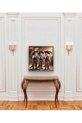 Üç Silahşör Kedi Kanvas Tablo 90x90cm