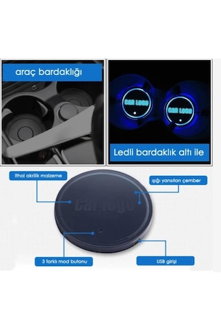 OtoÇizgi Honda Uyumlu Ledli Bardaklık Altı Usb Şarjlı 2 Adet N11.1804 OtoÇizgi