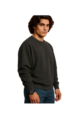 Erkek Büyük Beden 122 Kilo-158 Kilo Arası İçin Uygun Geniş Kalıp Bisiklet Yaka Pamuklu Selanik Kazak Antrasit