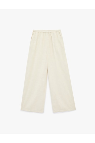 Koton Keten Karışımlı Cepli Dokulu Geniş Paça Pantolon Ekru 6sak40112pw