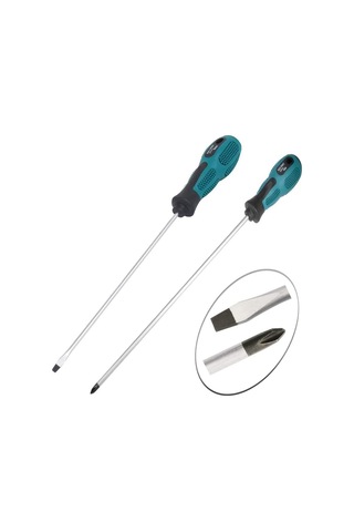 Leasetake Paket 12 İnç Uzunluğunda Yivli Ve Phillips Tornavida Düz Bıçaklı Tornavida Kauçuk Saplı Manyetik Tornavida