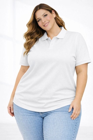 Novalisse Kadın Battal Beden Tişört Polo Yaka Pike Kumaş Kısa Kol T-shirt - Beyaz Çoklu Renk