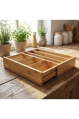Ayarlanabilir Bambu Kaşıklık Ve Çekmece İçi Organizer - 5-7 Bölmeli Genişleyebilir Çatal Bıçak Düzenleyici 39.4 X 24 X 6.4 Cm Diğer