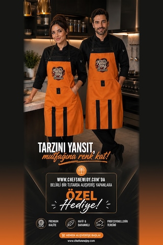 Şef Önlüğü - Mutfak Önlüğü - Otel, Restoran, Cafe Ve Ev Kullanımı İçin Önlük Siyah