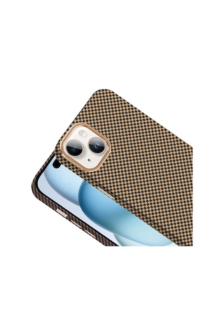 Rba Aksesuar Apple Uyumlu iPhone 13 Kılıf M-safe Şarj Özellikli Karbon Fiber Görünümlü Rba Gros Kapak - Desert Titanyum Çok Renkli