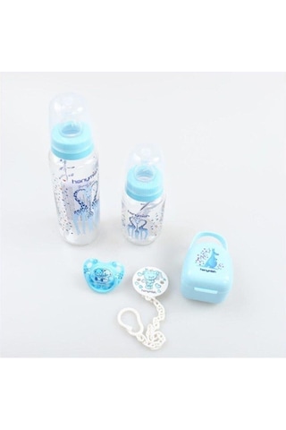 Hanymis Mavi 5li Cam Biberon Emzik Seti Hediye Set Mavi