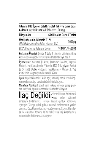 Canfeza Sezgin Vitamin B12 Metilkobalamin 60 Tablet