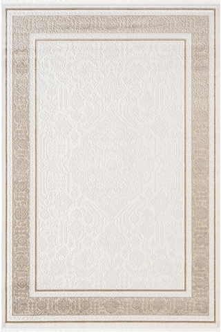 Jade Jd001b Beyaz Halı Klasik Gold Çerçeve Desenli Triko Akrilik Pamuk Tabanlı Kaymaz Salon Halısı-767 Beyaz