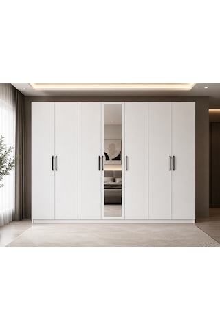 Lebon Tamamı Mdf 7 Kapaklı Dolap Gardırop Beyaz