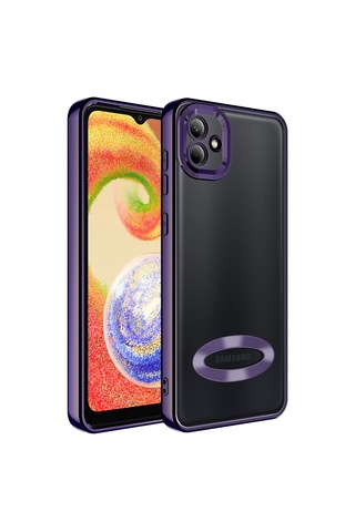 Zore Galaxy Uyumlu A04 Kılıf Kamera Korumalı Logo Gösteren Omega Kapak - Derin Mor Derin Mor