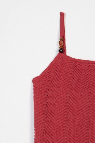 Halter Yaka Boncuk Detaylı Askılı Triko Top Kırmızı