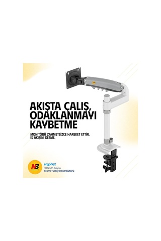 Lexroo North Bayou Nb H100 Ergonomic 17"-32" Amortisörlü 2-9 Kg Monitör Standı Beyaz