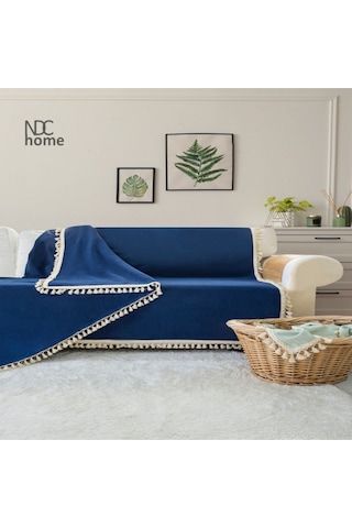 Dnc Home Tekstil Ndchome Premium Keten Lacivert Ponponlu Koltuk Örtüsü 170 X 220