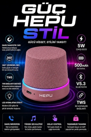 Hepu Hp-ms01g Pembe Manyetik Telefon Tutuculu Kablosuz Bluetooth Hoparlör Tws Destekli